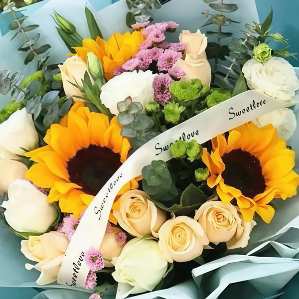 暖日生香 · 向日葵与桔梗花束 Golden Sunshine Bouquet: Sunflowers & Champagne Roses - 2