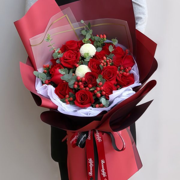 嫣然红 · 19枝红玫瑰花束 19 Red Roses Bouquet - Elegant Passion | Romantic Floral Gift