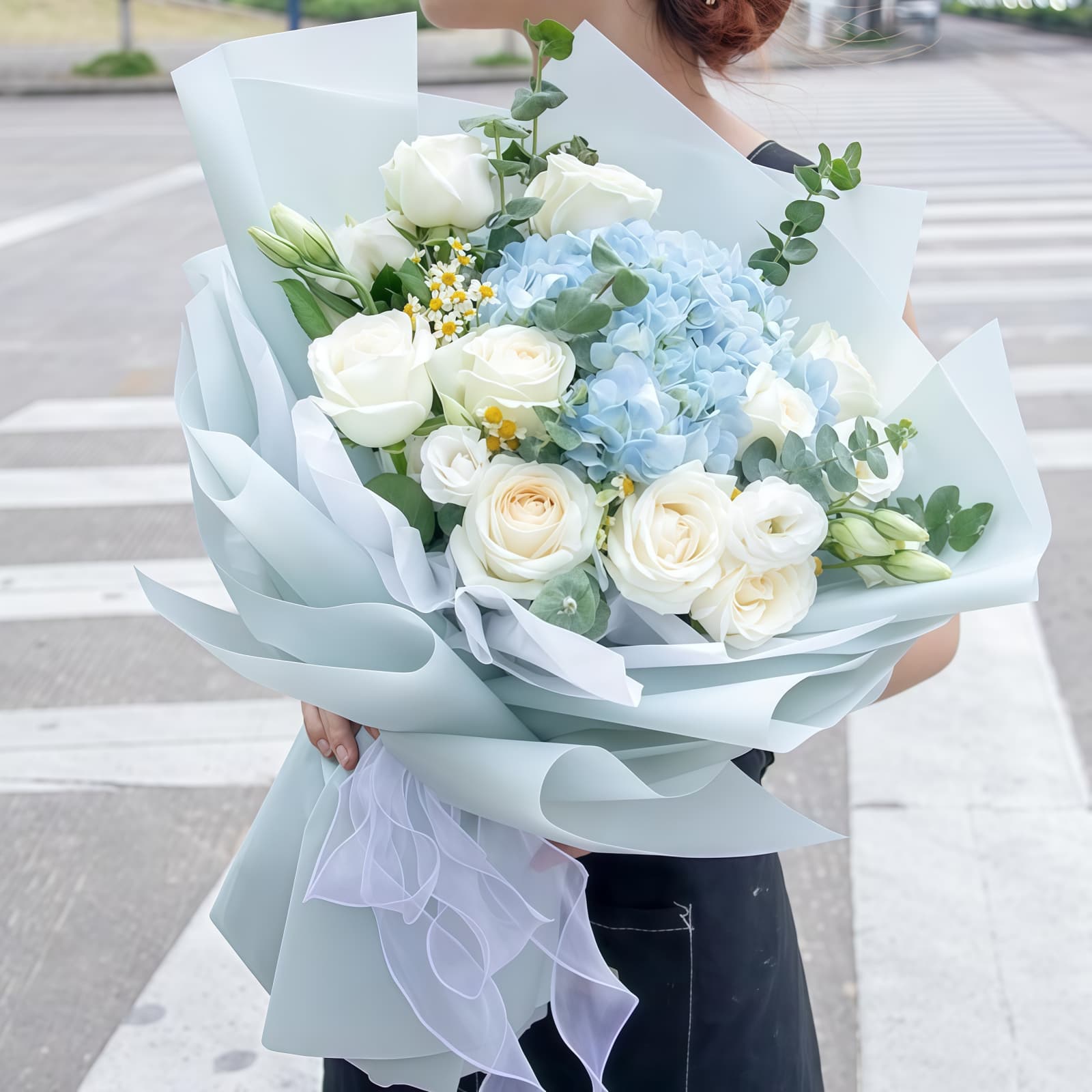 White Rose and Hydrangea Bouquet – Serene Love White Rose and Hydrangea Bouquet - Elegant Serene Love Arrangement