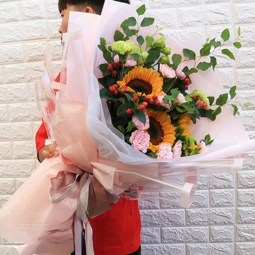 Sunflower and Carnation Bouquet – Serene Garden Sunflower and Carnation Bouquet - Serene Garden | Vibrant Floral Gift