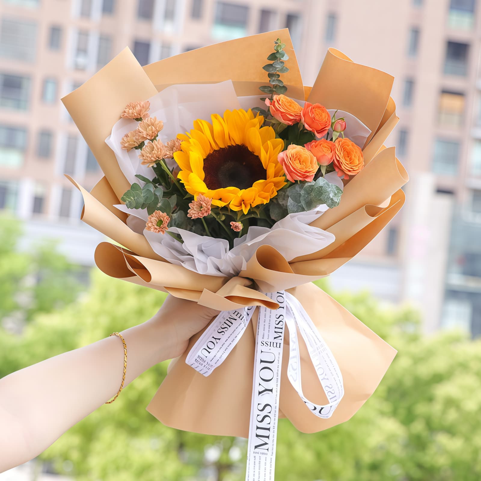Sunflower and Rose Bouquet - Golden Hour | Bright Floral Arrangement