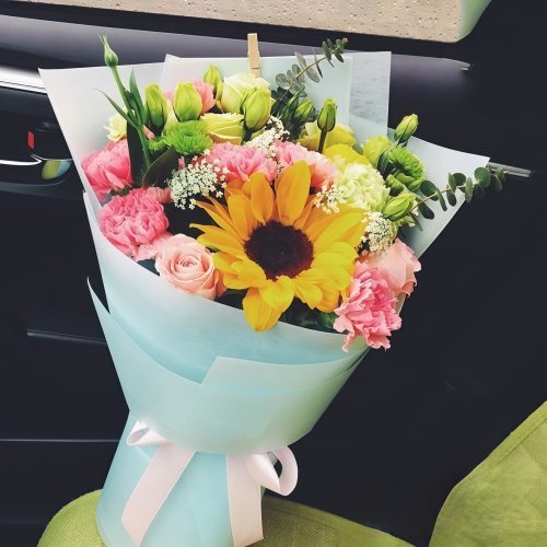 Mixed Flower Bouquet - Vibrant Joy | Sunflowers & Pink Roses