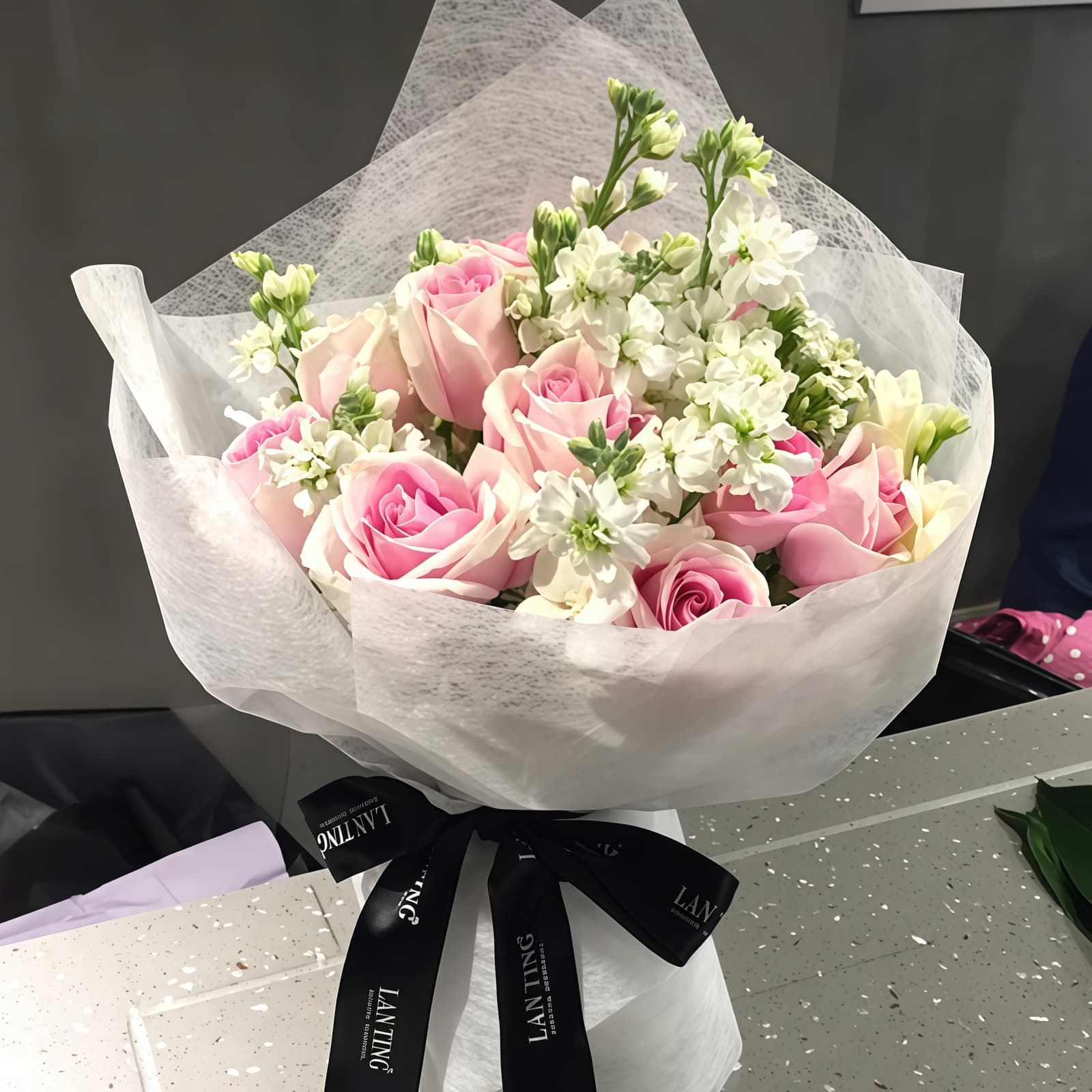 11 Awakening Roses Bouquet – Timeless Beauty 11 Awakening Roses Bouquet - Pink Roses & White Violets | Romantic Gift