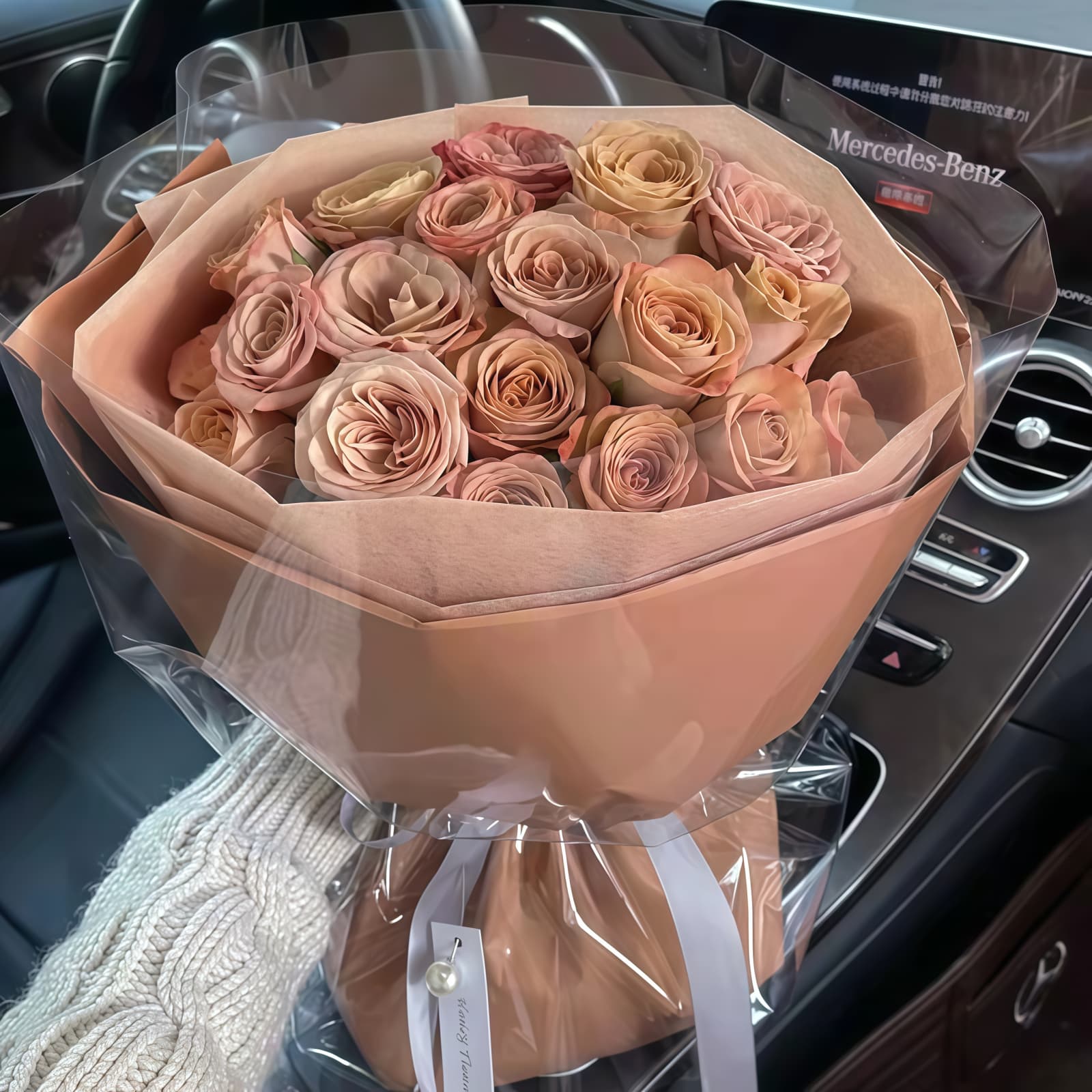 19 Cappuccino Roses Bouquet - Elegant Morning Dew Floral Arrangement