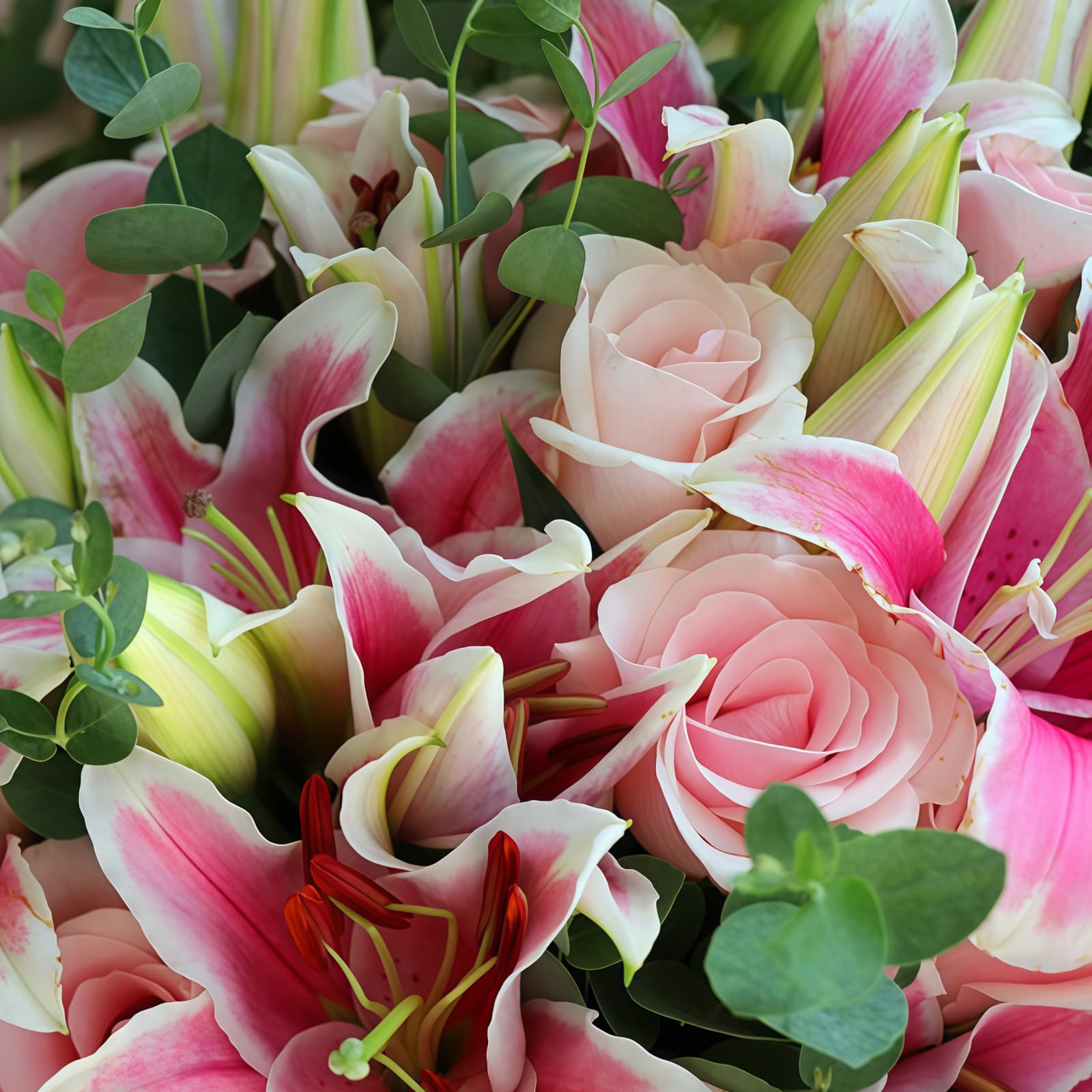 秦时丽人明月心 · 粉百合与粉玫瑰 11 Pink Lilies and 11 Pink Roses Bouquet | Pink Elegance Floral Gift - 4