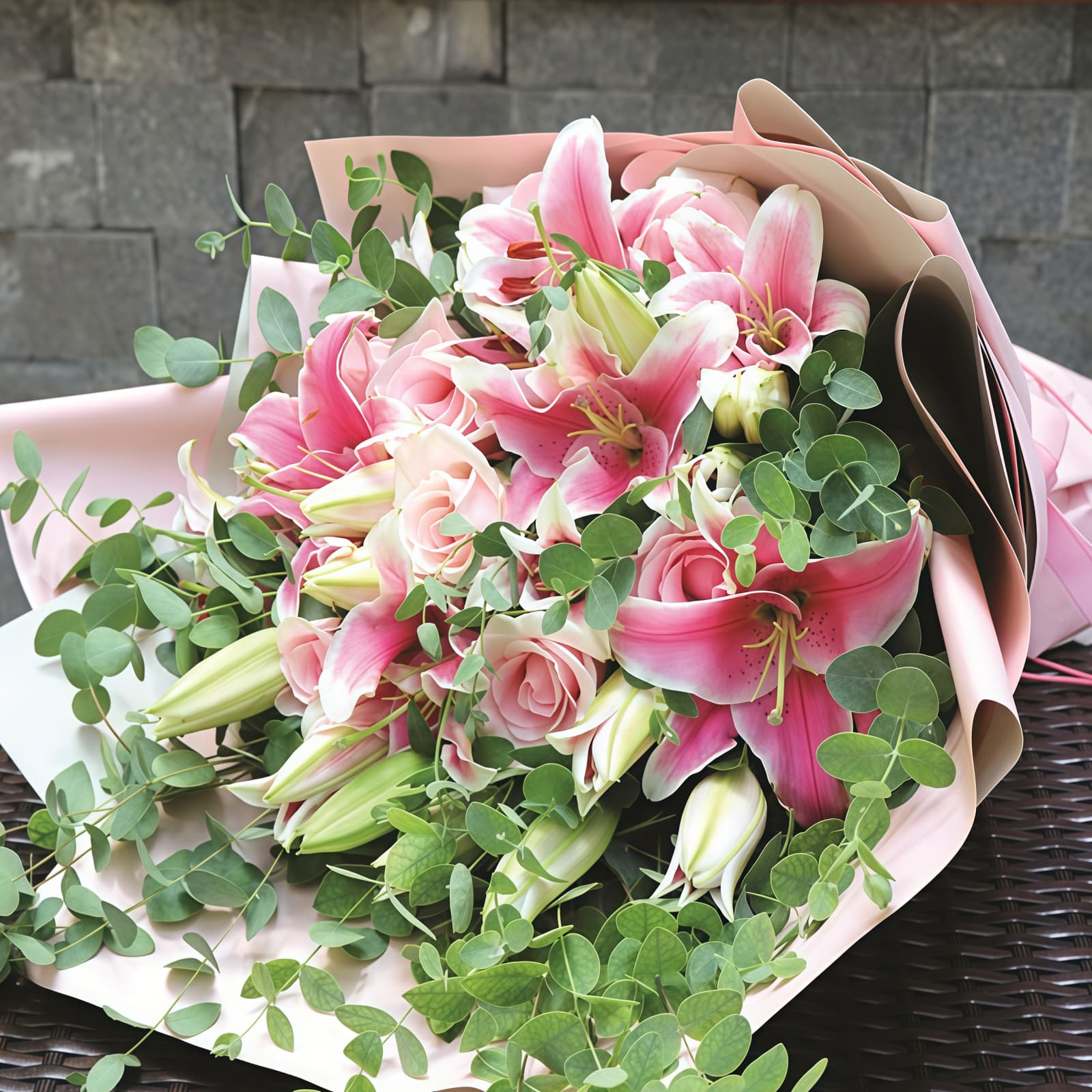 秦时丽人明月心 · 粉百合与粉玫瑰 11 Pink Lilies and 11 Pink Roses Bouquet | Pink Elegance Floral Gift - 3