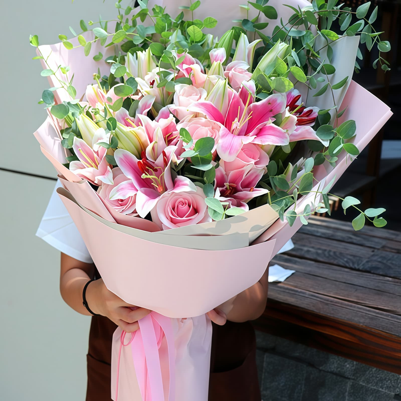 11 Pink Lilies and 11 Pink Roses Bouquet – Pink Elegance – 1 11 Pink Lilies and 11 Pink Roses Bouquet | Pink Elegance Floral Gift - 1