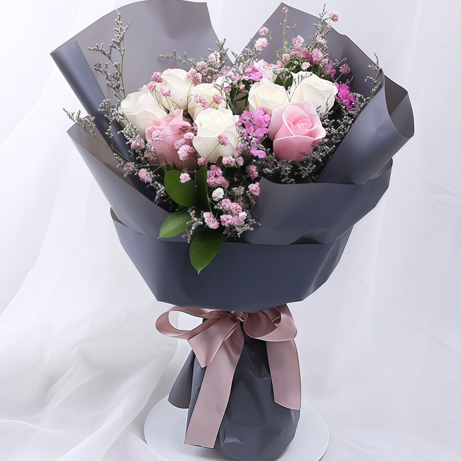 11 Mixed Roses Bouquet – Radiant Goddess – 1 11 Mixed Roses Bouquet - Radiant Goddess | Elegant Pink & White Rose Arrangement - 1