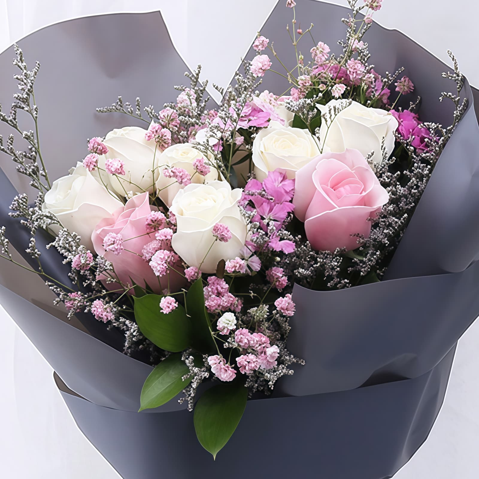 11 Mixed Roses Bouquet - Radiant Goddess | Elegant Pink & White Rose Arrangement - 3