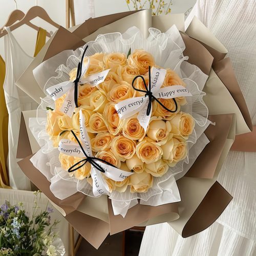 33 Champagne Roses Bouquet – Timeless Grace 33 Champagne Roses Bouquet - Timeless Grace & Elegance