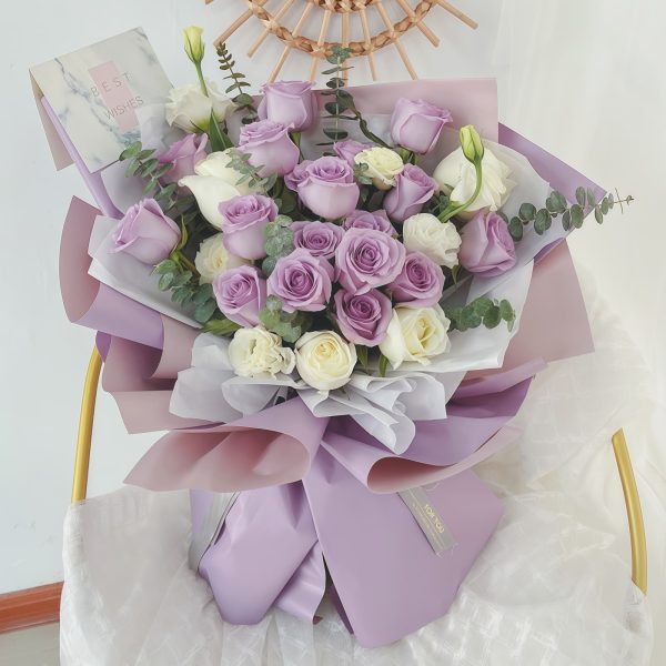繁花似锦 · 海洋之歌与白玫瑰混搭花束 27 Mixed Roses & Eustoma Bouquet - Morning Bloom | Elegant Floral Gift