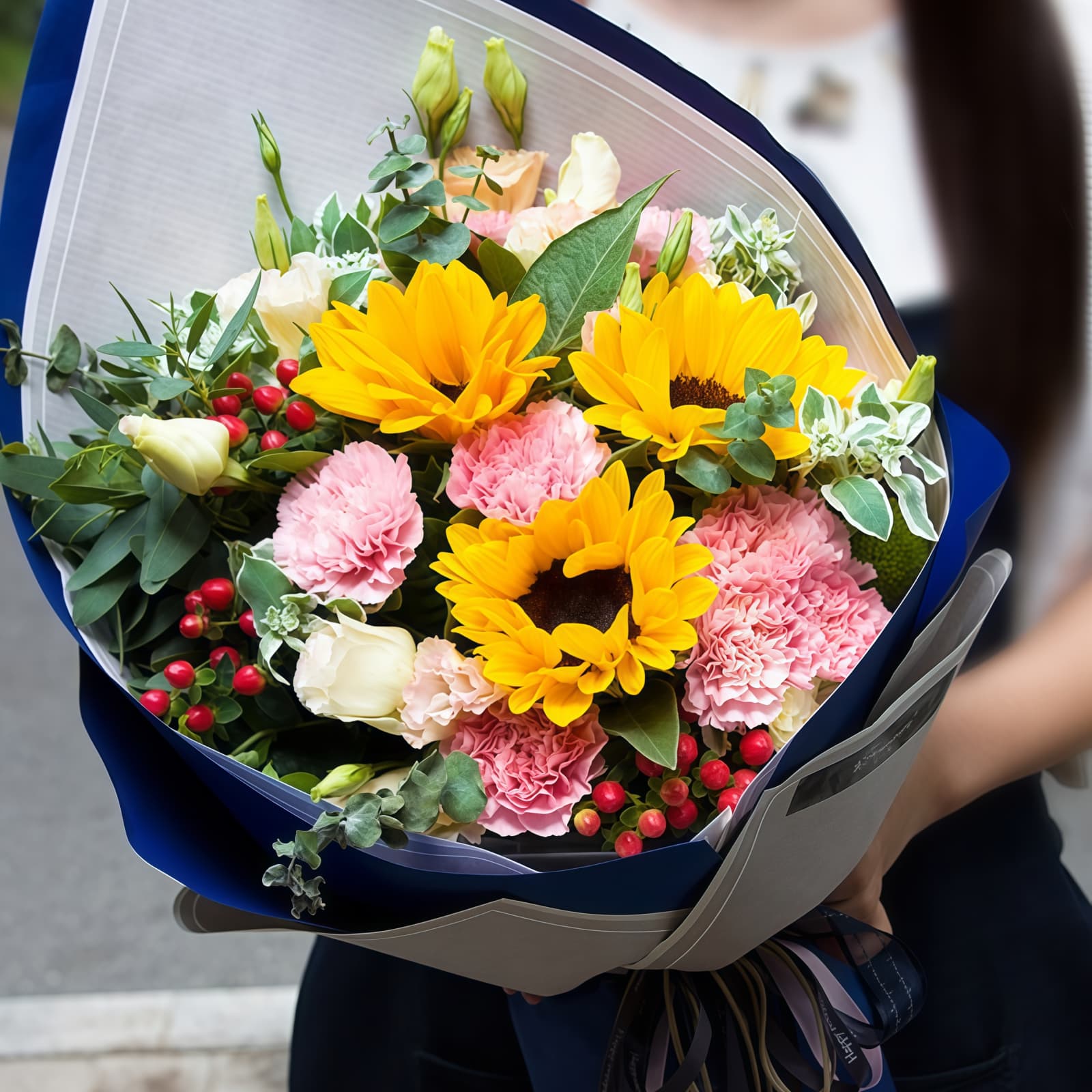 3 Sunflowers & 9 Carnations Bouquet – Heartfelt Care – 1 3 Sunflowers & 9 Carnations Bouquet - Heartfelt Care Floral Arrangement - 1