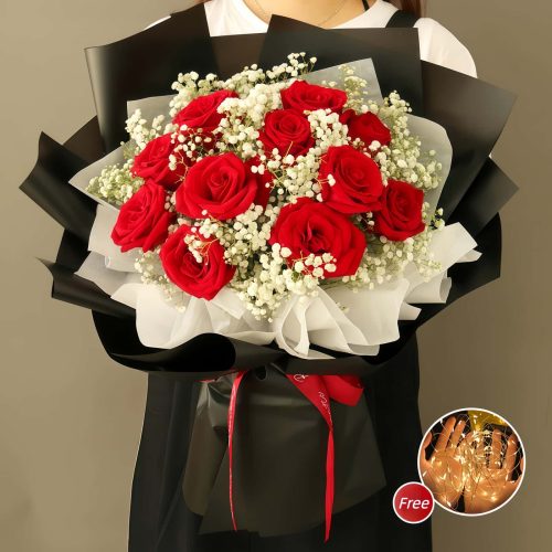 11 Red Roses Bouquet – Starlit Night 11 Red Roses Bouquet - Starlit Night | Romantic Floral Gift