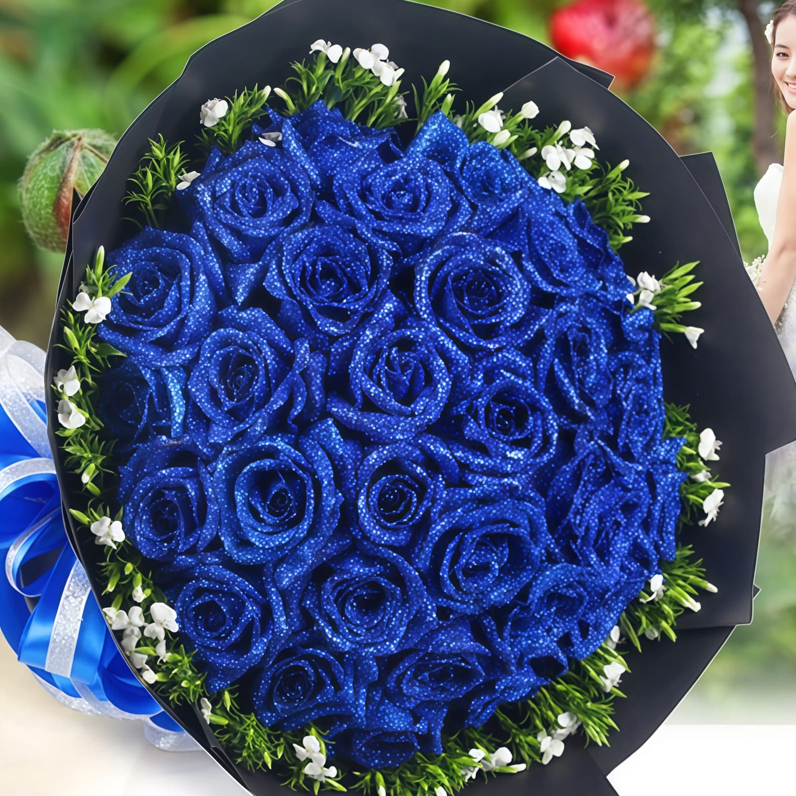 美丽邂逅 · 蓝玫瑰与相思梅花束 33 Blue Roses Bouquet - Enchanted Meeting | Luxury Floral Gift - 2