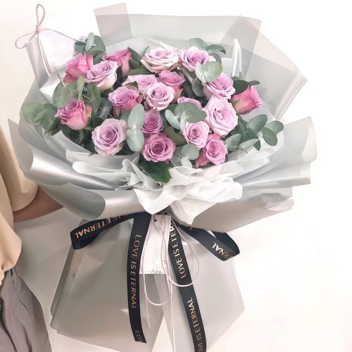 21 Purple Roses Bouquet | Mystical Charm Elegant Floral Gift