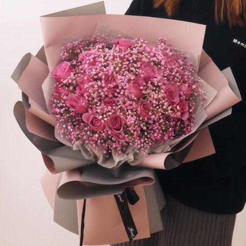 19 Purple Roses & Astrantia Bouquet – Lavender Whisper Lavender Whisper: 19 Purple Roses & Astrantia Bouquet