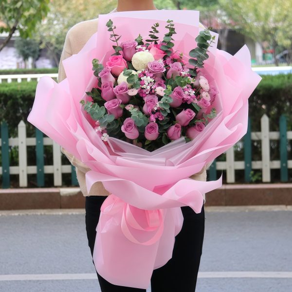 山盟海誓 · 紫玫瑰混搭花束 21 Purple Roses Bouquet - Royal Grace | Enchanting Floral Gift